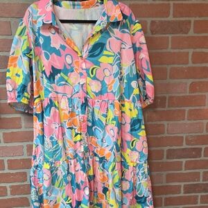 Vibrant Floral Button Up Dress 3x